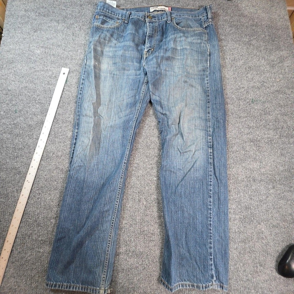 Levis 569 Jeans Mens 36x32 Blue Medium Wash Relaxed Straight Distressed Denim